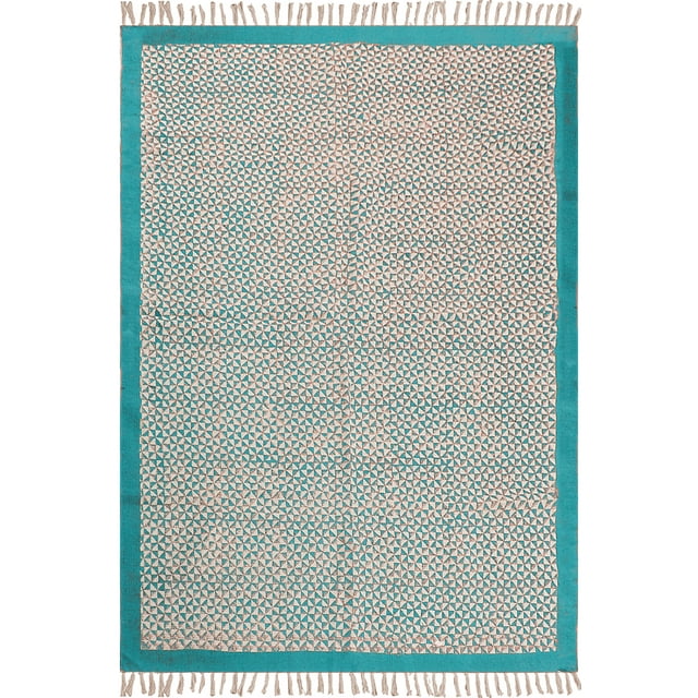 Casavani Handwoven Blue Cotton Dhurrie Square Dining Room Carpets Outdoor Patio Rug 9x9 feet