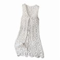 thumbnail image 3 of Lixiuxyad Women's Crochet Lace Knit Cardigan Sleeveless Open Tie Front Bohemian ‌Cover Up‌,White, 3 of 6