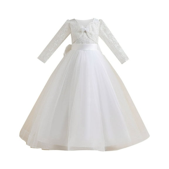 Huowey 2025 New Children's Dress Middle and Big Children's Lace Wedding Dress Long Mesh Tutu Skirt Princess Dress