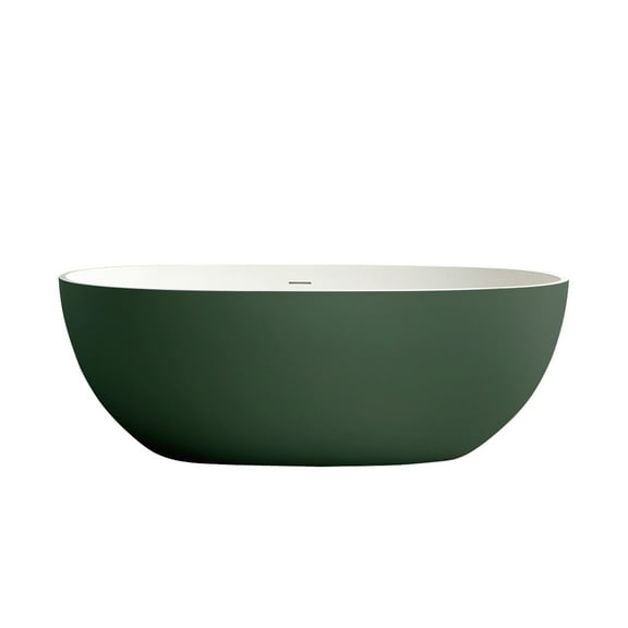 Rainlex 65" Freestanding Soaking Solid Surface Bathtub in Green and White