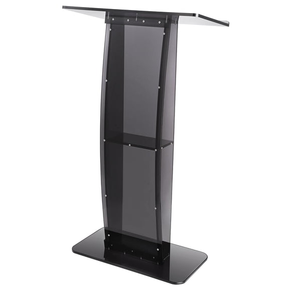 47 Inch Acrylic Podium Lectern Stand with Wide Reading Table Storage Shelf Floor Standing Transparent for Church Office School Black