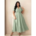 thumbnail image 3 of Plus Size Womens Green A-Line Dress With Shawl Collar And Short Sleeves For Formal Occasions, 3 of 7
