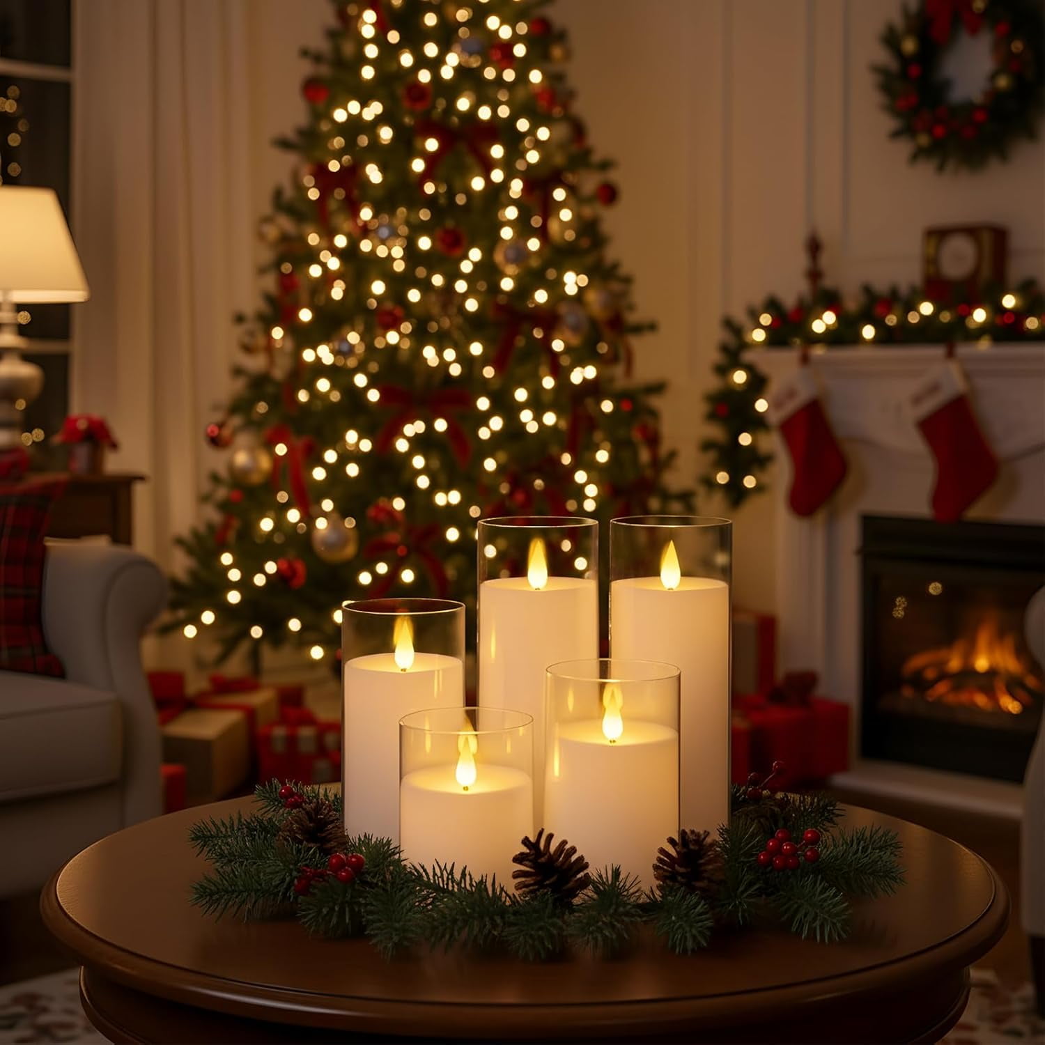 Homemory Flameless Pillar Candles Modern Battery Operated Acrylic LED with Remote Control and Timer Set of 5