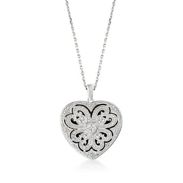 Ross-Simons Sterling Silver Scrolled Heart Locket Necklace With Diamond Accents, Women's, Adult