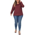 thumbnail image 2 of Agnes Orinda Women's Plus Size Tops Notched Gathered Neck Long Sleeve T-Shirts Loose Casual Tunic Blouses 1X Burgundy, 2 of 6