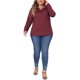 thumbnail image 2 of Blusas de mujer de tallas grandes Agnes Orinda, camisetas de manga larga con cuello acanalado y recogido, blusas sueltas y casuales, 3X burdeos, 2 of 6