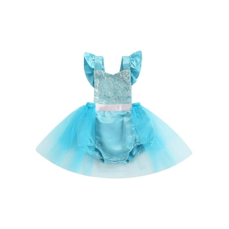 

Carolilly Baby Girl s Romper Sequin Flying Sleeve Snap Crotch Patchwork Tulle Infant Girl Bodysuit