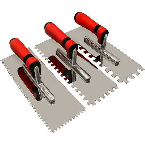 Tile Tools Stainless Steel Square Notched Trowel Set 3-Piece (Notch Size: 5/32", 5/16" and 1/2") Masonry Hand Kit for Wall and Floor Tile Installation