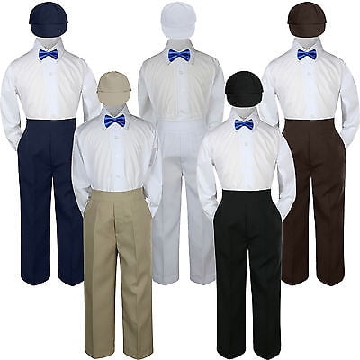 

4pc Boy Suit Set Royal Blue Bow Tie Baby Toddler Kid Formal Hat Pants S-7