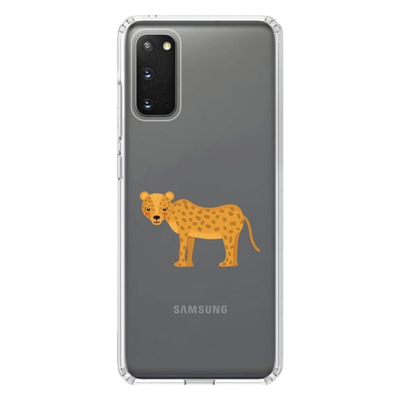 DistinctInk Clear Shockproof Hybrid Case for Galaxy S20 / S20 5G (6.2" Screen) - TPU Bumper Acrylic Back Tempered Glass Screen Protector - Cartoon Cheetah Leopard