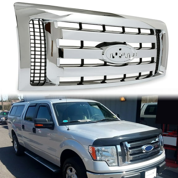 Kojem Front Bumper Grille Assembly Cover Guard Chrome for 2009- 2014 Ford F-150 Plastic Shell/Black Insert XLT Model Replaces 9L3Z8200D FO1200511