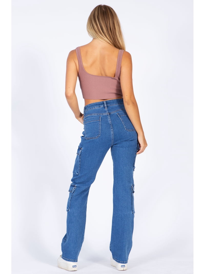 Lilac Sunset Women's High-Rise Straight Leg Cargo Jeans, Classic