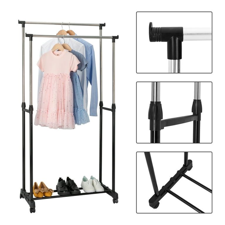 FCH Portable Hanging Garment Rack Metal and Plastic Black and Silver