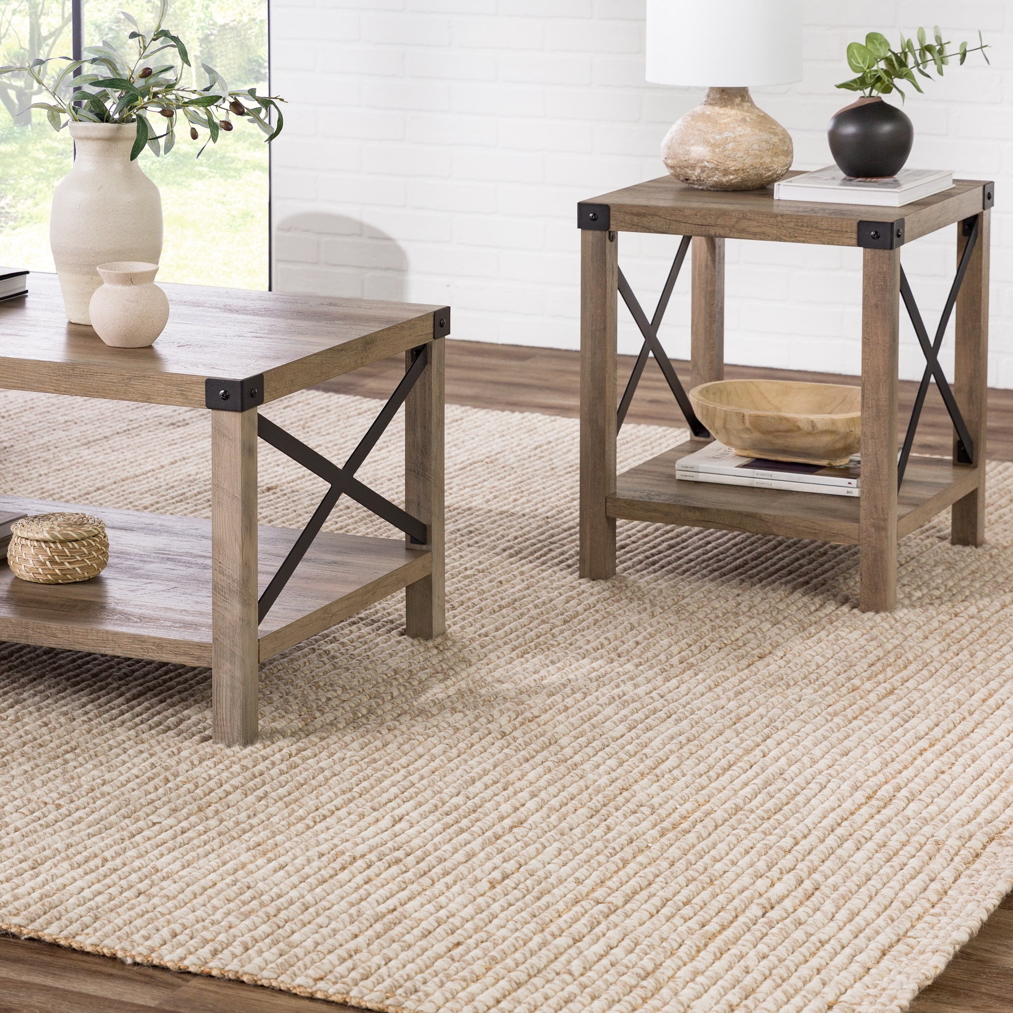 Manor Park 3-Piece Rustic Wood & Metal Coffee Table Set - Grey Wash