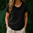 thumbnail image 2 of Olyvenn Cotton Linen T-Shirts for Women Summer Tops - Loose Short Sleeve Crew Neck Basic Casual Business Work Office Blouse Black L, 2 of 6