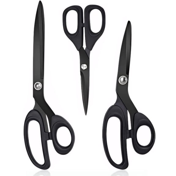 Jorunhe Black Titanium Scissors Set,Sharp Non Stick Blade,Fabric Shears for Sewing,Office and Home Use 3 Pack (10''/9''/6.5")