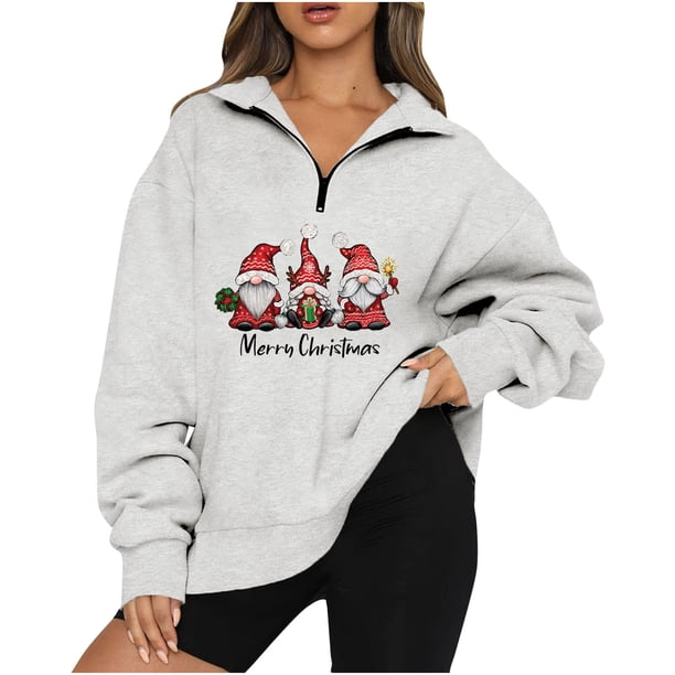 Sudadera Navideña Para Mujer, Moda, Cuello Vuelto, Manga Larga, Estampado, Cremallera, Camisa Informal, Camisetas Odeerbi ODB195425