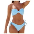 thumbnail image 1 of FhsagQ Swimsuit Sets for Women Plus Size Women's Ruffled Edge Bandeau Bikini Set With Removable Straps Two Piece Swimsuit for Beach and Pool Swimsuit Sets for Women Crotchless Two Piece Blue XS, 1 of 5