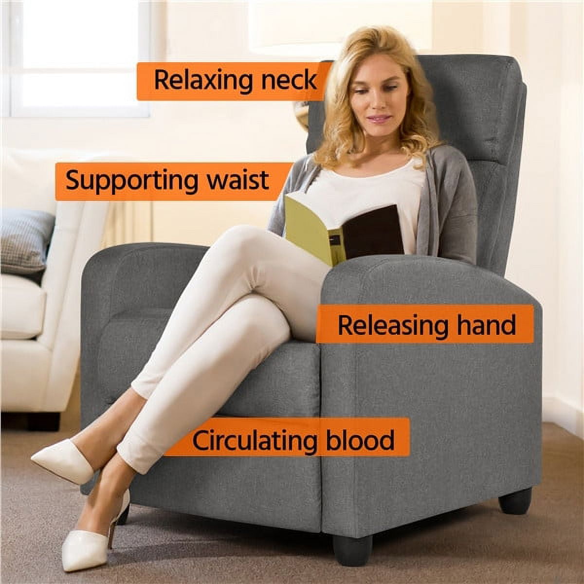 Alden Design Modern Adjustable Fabric Recliner with Footrest, Set of 2, Gray