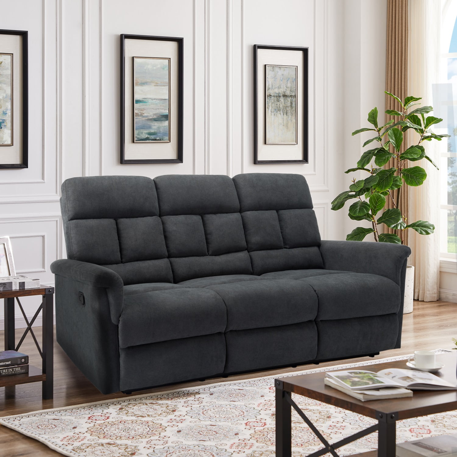 Kadyn 3-seater Relining Sofa, Modern Recliner Sofa for Living Room, Polyester Upholstered Sofa, Grey Kadyn 3-seater Relining Sofa, Modern Recliner Sofa for Living Room, Polyester Upholstered Sofa, Grey