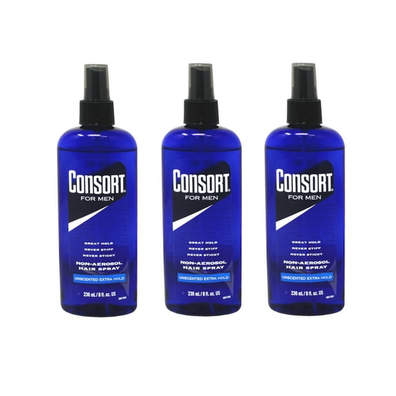 3 Pack of Consort Hair Spray, Unscented Extra Hold 8 Ounce