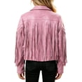thumbnail image 4 of Girls Fringe Jackets Kids Cow Girl Western Tassels Motorcycle Cardigan Cropped Coats 5 14 Years, 4 of 8
