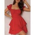 thumbnail image 2 of SUNSIOM Robe Mini Trapèze pour Femme Couleur Unie Manches à Volants Encolure Carrée Ourlet Superposé Robe, 2 of 6