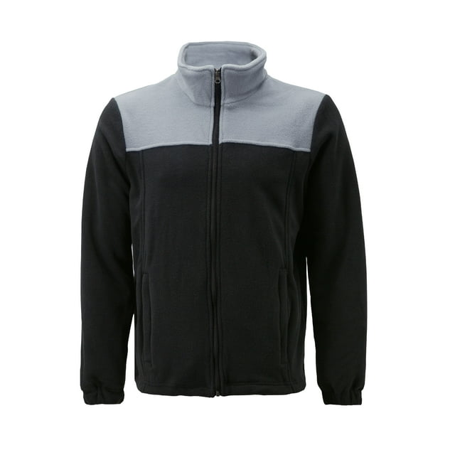 Men's Full Zip-Up Two Tone Solid Warm Polar Fleece Soft Collared Sweater Jacket (L, LF35 #1)