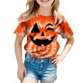 thumbnail image 5 of KPOPLK Girls Halloween T Shirt Cute Tie Dye Graphic Short Sleeve Crew Neck Kids Fall Party Top Size 6-7 Years,Orange, 5 of 5