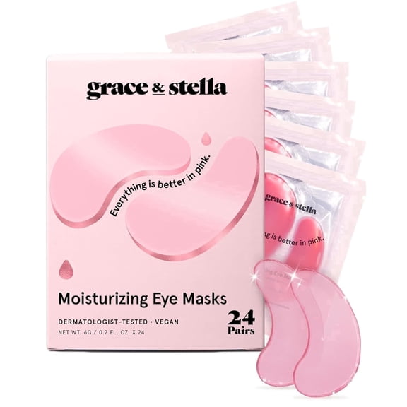 Grace & Stella Under Eye Masks Pink Hydrating Gel Patches Pink, 24 Pairs