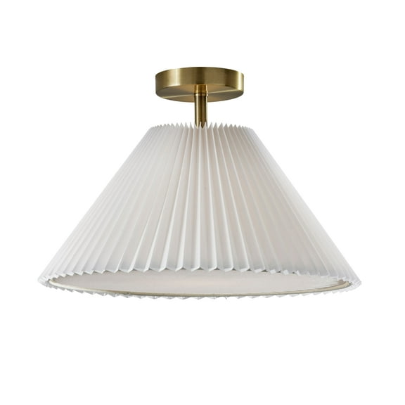 Adesso Scarlet 17" Antique Brass Flush Mount Light with Off-White Pleated Tapered Shade