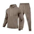 thumbnail image 5 of BiZtdJrK Mens Casual Sweatsuits 2 Piece Set Drawstring Long Sleeve Hoodie Sweatshirts and Cargo Joggers Matching Athletic Outfits Regular Fit Solid Fall Tracksuit with Pockets Brown L, 5 of 6