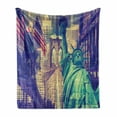 thumbnail image 1 of American Soft Flannel Fleece Throw Blanket, New York Landmarks Skyscrapers Brooklyn Bridge Statue of Liberty Flag Theme, Cozy Plush for Indoor and Outdoor Use, 60" x 80", Blue Red White, by Ambesonne, 1 of 6
