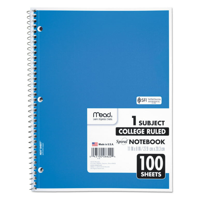 Mead Spiral Notebook 1 Subject Wide Ruled Paper, 100 Sheets, 10-1/2 x 8,  Black