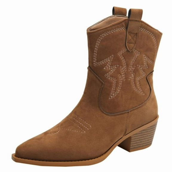 Cowboy Boots for Women Ankle Cowgirl Booties Wide Mid Calf Pointed Toe Western Boots Short Chunky Classic Booties