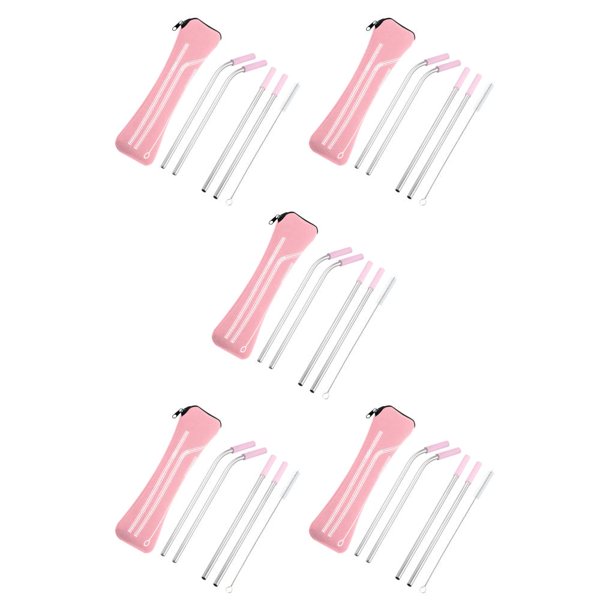 Injueey Juego de pajitas de acero inoxidable con puntas de silicona, tubo de succión, reutilizable, senderismo, exterior, interior, comedor, Type2 NO2