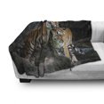thumbnail image 3 of Animal Soft Flannel Fleece Blanket, Tiger Couple in the Jungle on Big Rocks Image Wild Cats in Nature Image Print, Cozy Plush for Indoor and Outdoor Use, 70" x 90", Grey and Ginger, by Ambesonne, 3 of 6