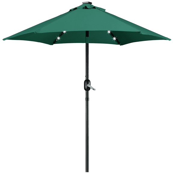 Renwick 7.5Ft Patio Market Umbrella with 18 LED Solar Lights, Dark Green