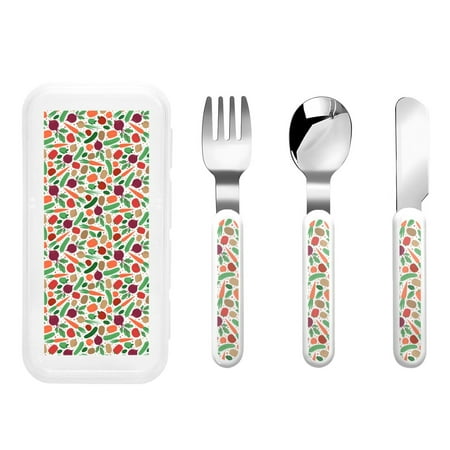 

Zeuib Vegetables Print 3 Pieces Children Fork Spoon Knife Set with Travel Case for Lunch Box Stainless Steel Kids Silverware Flatware Set Kids Utensil Set for School (Fork Spoon Knife)