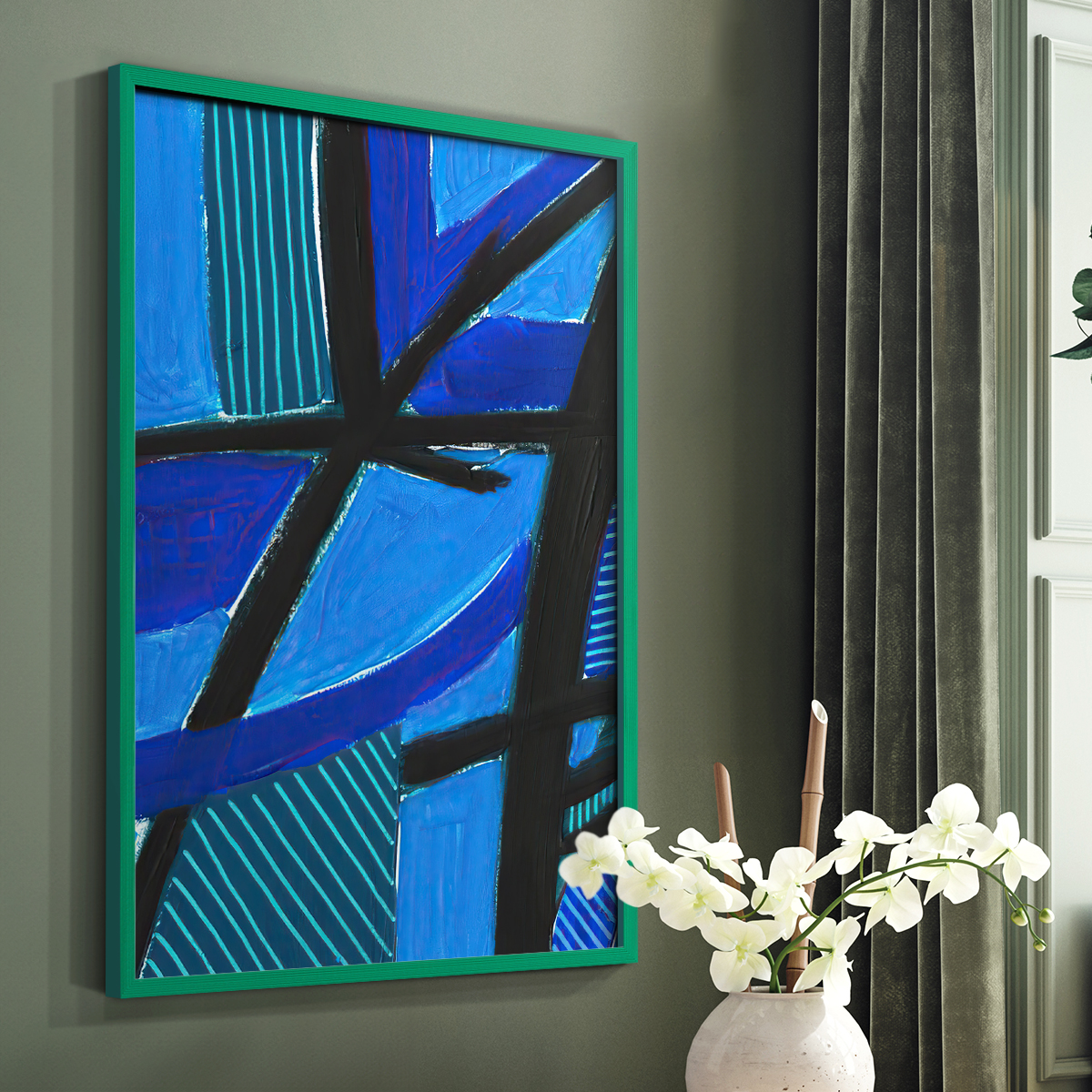 Involved Blues II Framed Print in Green Solid Wood Framed Print No Nail Hanging