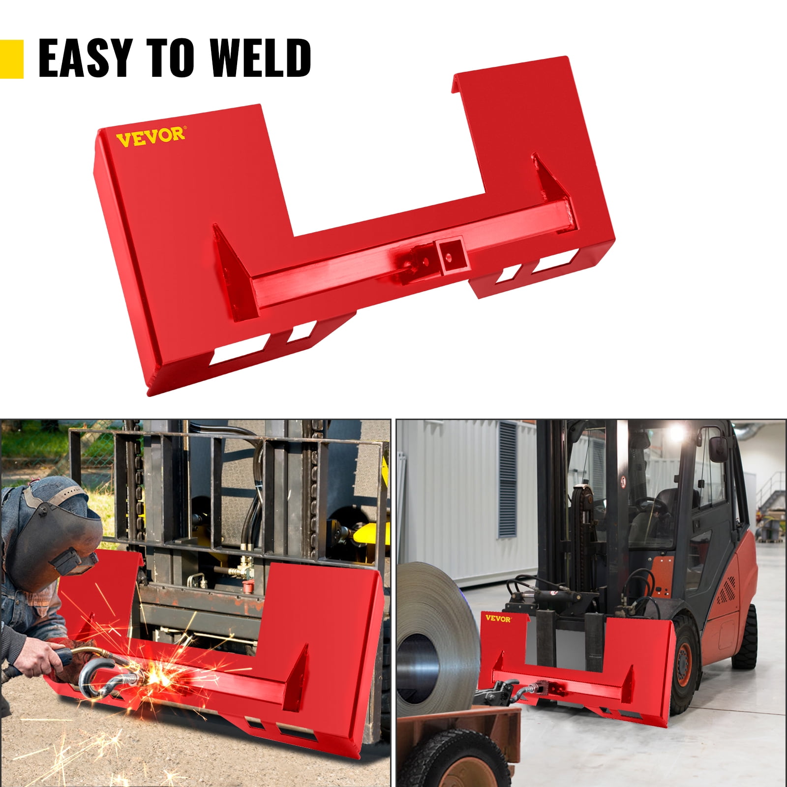 VEVOR Universal Skid Steer Mount Plate 1/4" Thick Skid Steer Plate  Attachment 3000LBS Weight Capacity Quick Attach Mount Plate Steel Adapter  Loader Easy to Weld or Bolt to Different Accessories Red -