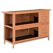 Pawhut 54 2-Floor Large Rabbit Hutch Wooden Pet House Bunny Cage Small Animal Habitat with Lockable Doors Run Asphalt Roof for Outdoor Use Gray