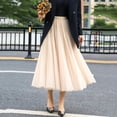 thumbnail image 2 of Tulle Skirts for Women Pleated Layered Tutu Skirt Ladies Elegant Flowy Long Skirts Casual Pleated a-Line Maxi Skirt High Waisted Flowy Skirts Elegantes Bridesmaid Wedding Midi Skirt Beige L, 2 of 6