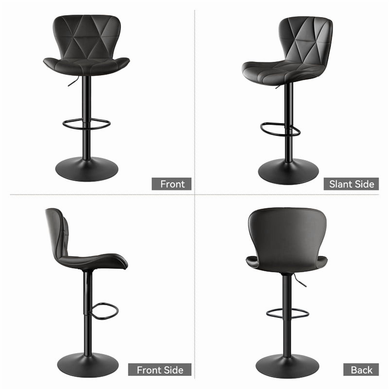 Daluvenix Modern Bar Stools Set of 2, Adjustable Swivel Counter Height Bar Chairs with Back, Faux Leather Upholstered for Kitchen Island, Black