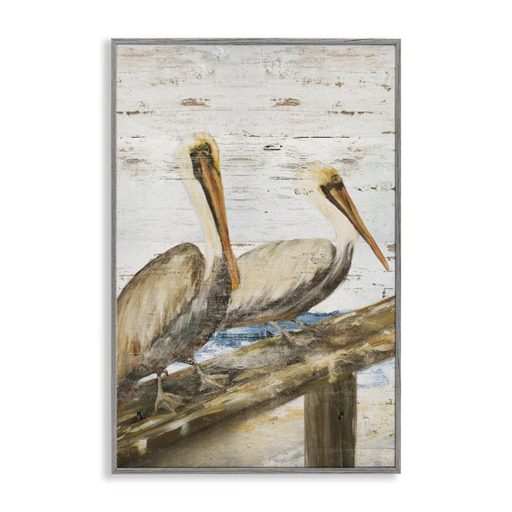 Stupell Industries Rustic Pelicans Perched Animals & Insects Painting Gray Framed Art Print Wall Art, 16 x 24