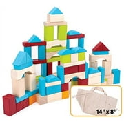 Imagination Generation 100-piece Natural Wood Building Blocks Set with Canvas Carry Bag
