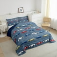 thumbnail image 4 of Manfei Kids Cartoon Car Queen Comforter Set, Steel Blue Bedding Sets, Vehicle Truck Theme Reversible Bedding Comforter Set, Luxury Bedroom Decor, 3-Piece, 4 of 9