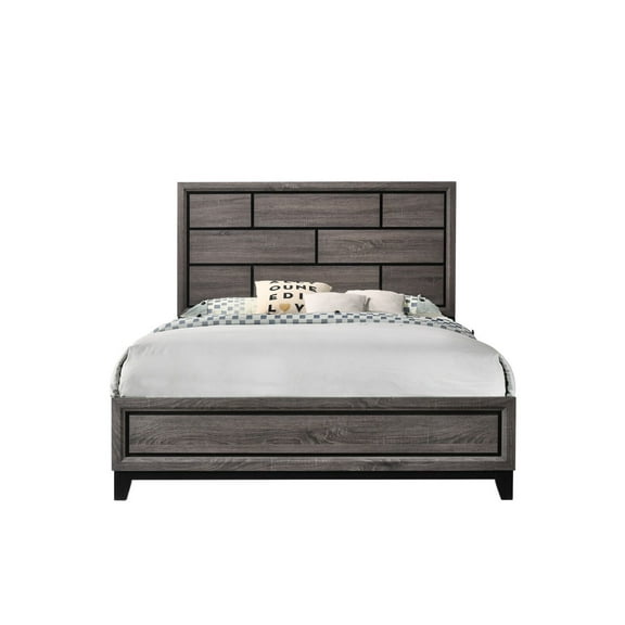 Contemporary Simple Style 1pc King Size Panel Bed Bedroom Furniture Wooden Gray Finish