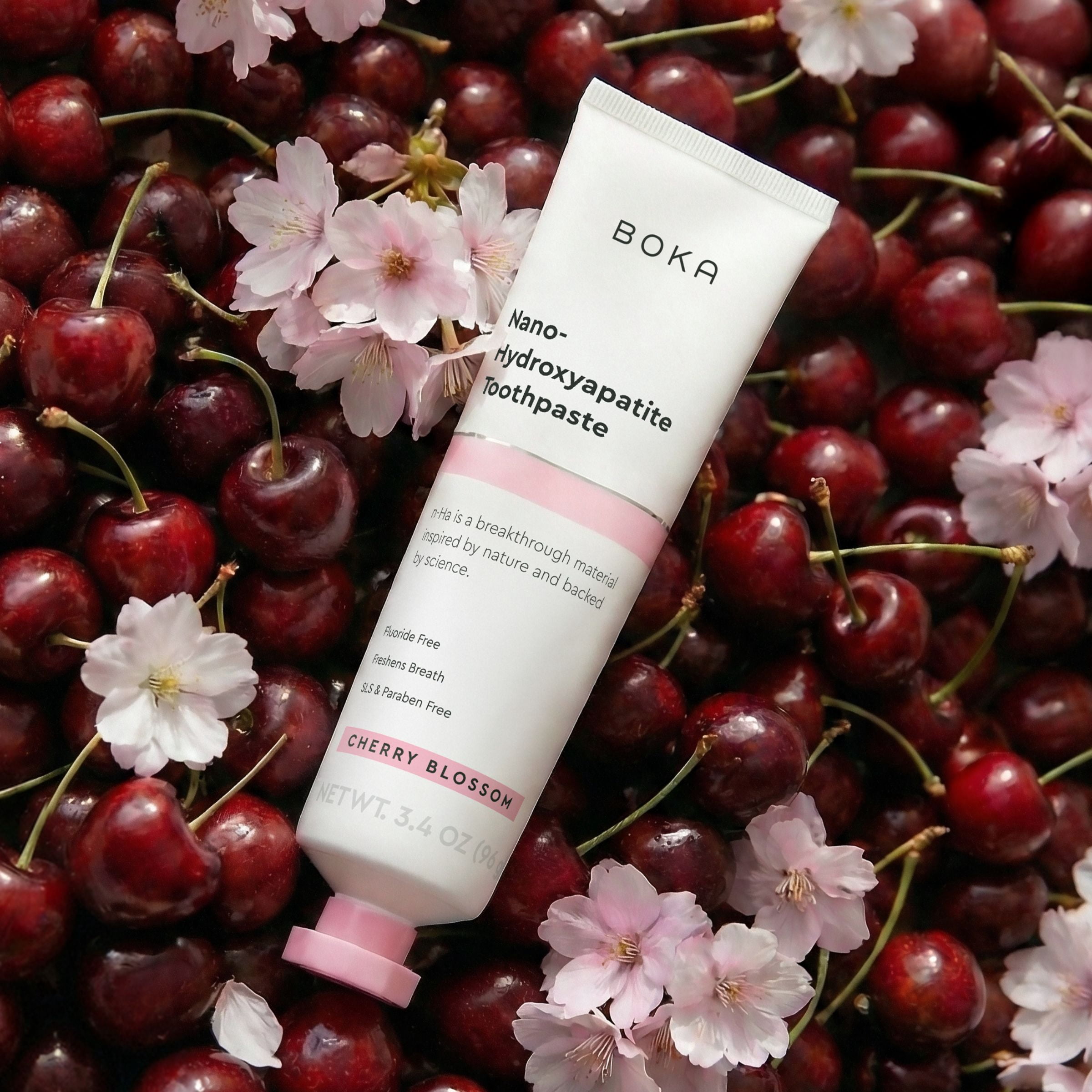 Boka Fluoride Free Toothpaste, Nano Hydroxyapatite Toothpaste, Appropriate for Sensitive Teeth - Cherry Blossom Flavor - 3.4 fl oz