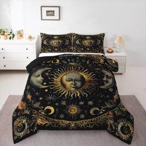 Manfei Bohemian Moon Sun Bedding Comforter Set, Psychedelic Stars Planet Twin Comforter Sets, Mandala Hippie Flower Reversible Bedding Set, Luxury Bedroom Decor, 2 Pieces